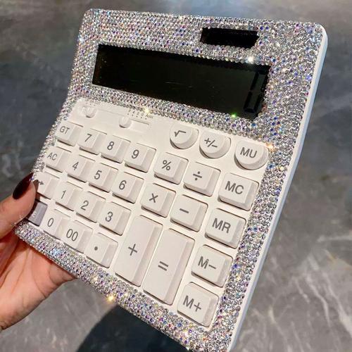 奢华水钻计算器女神款办公用大屏幕12位电子计算机商务款静音大号